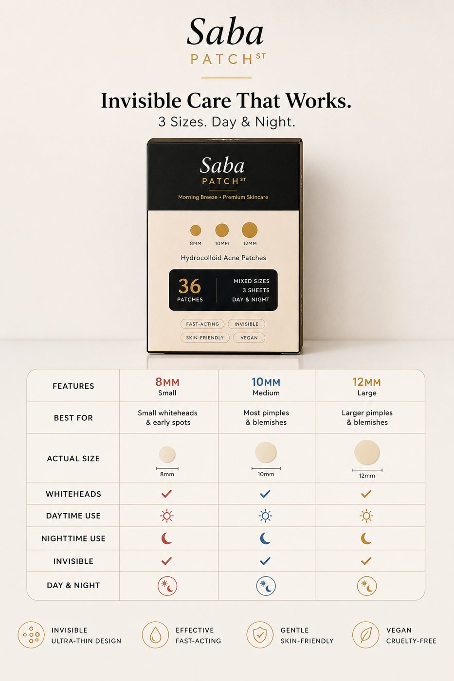 3 sizes comparison chart
